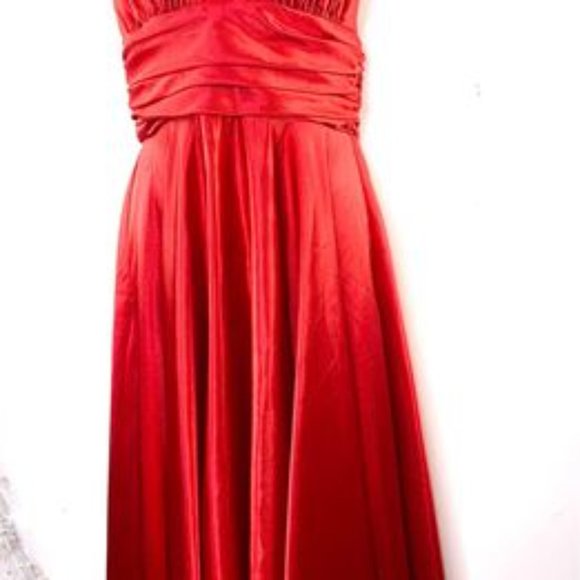 Elegant Vintage Party Fiesta classic Red Satin Scarlet Halter Maxi Dress - Picture 8 of 8